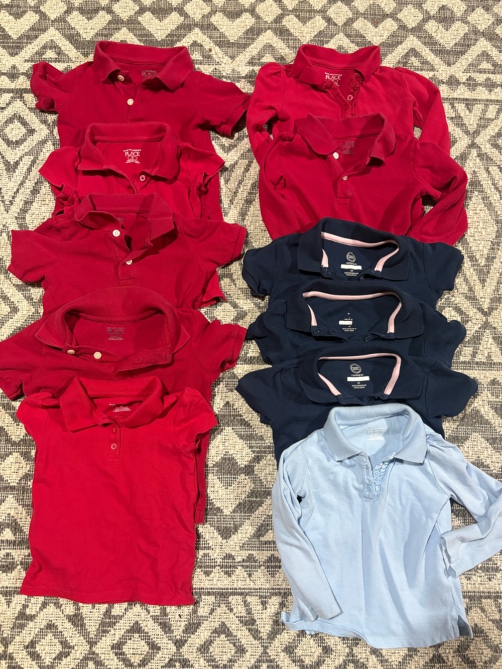 Girls Polo Shirt Bundle - Red, Navy & Light Blue Kids Tops
